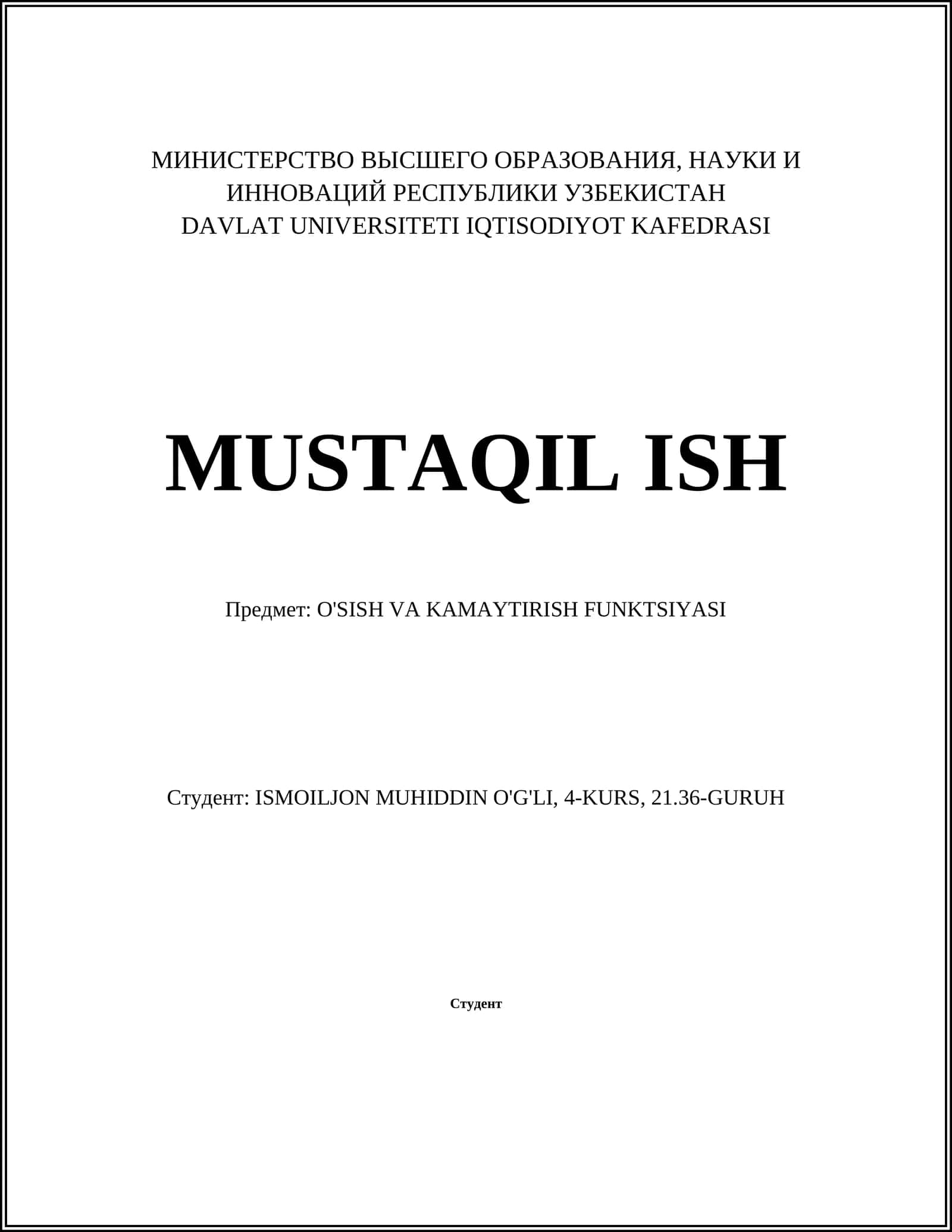 O'SISH VA KAMAYTIRISH FUNKTSIYASI