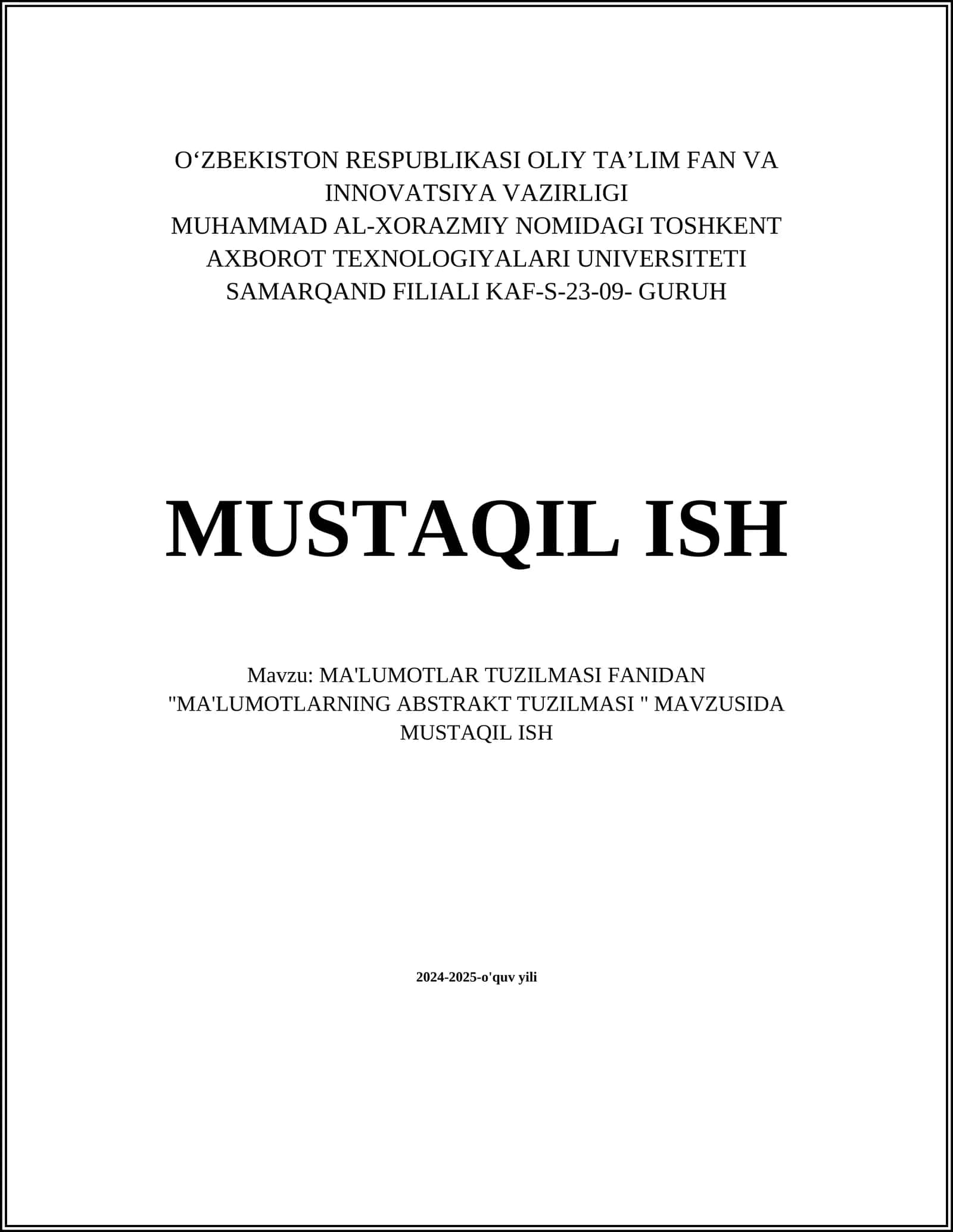 "MA'LUMOTLARNING ABSTRAKT TUZILMASI"