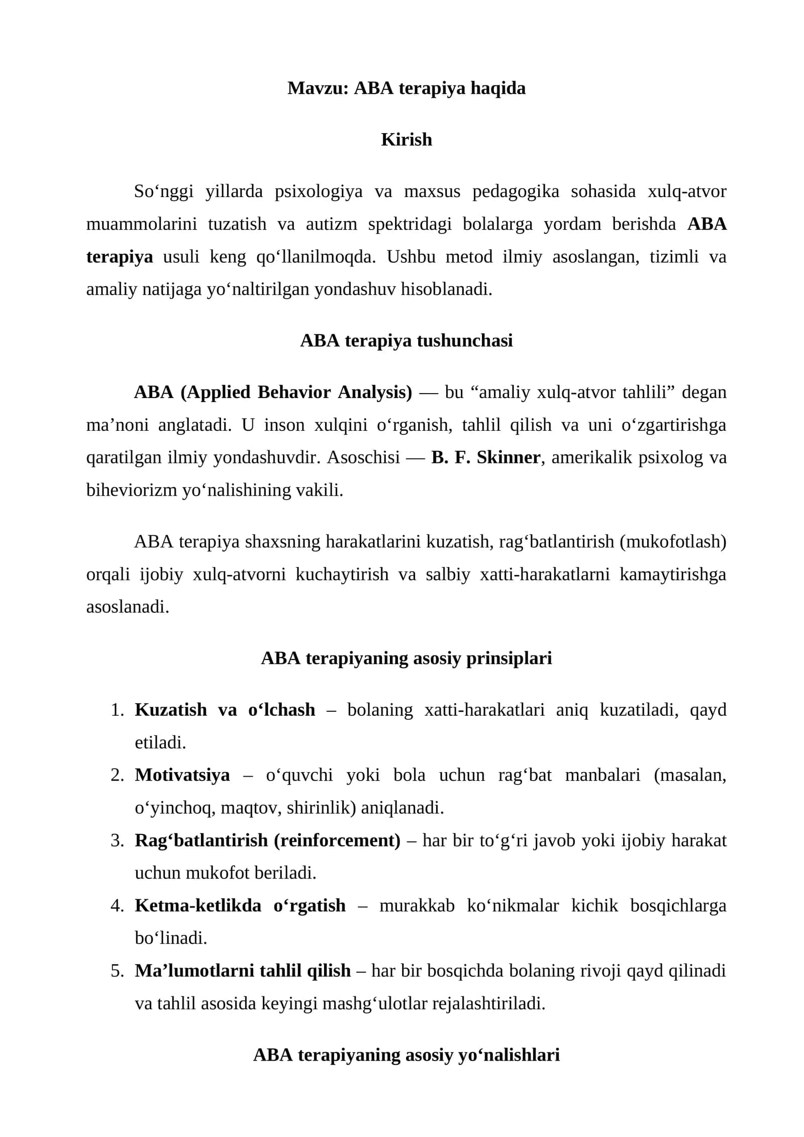 ABA terapiya haqida