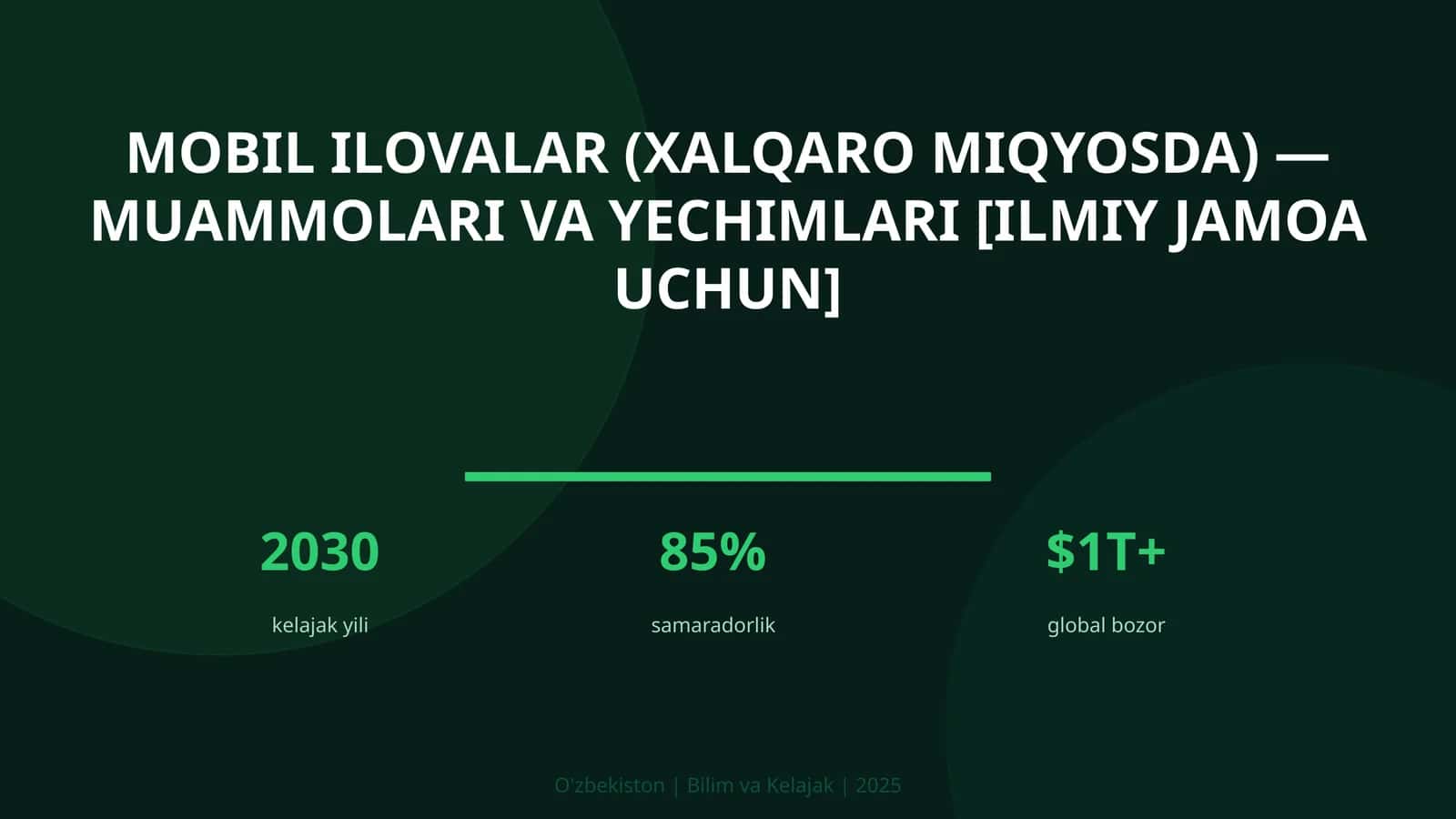 MOBIL ILOVALAR (XALQARO MIQYOSDA) — MUAMMOLARI VA YECHIMLARI [ILMIY JAMOA UCHUN]