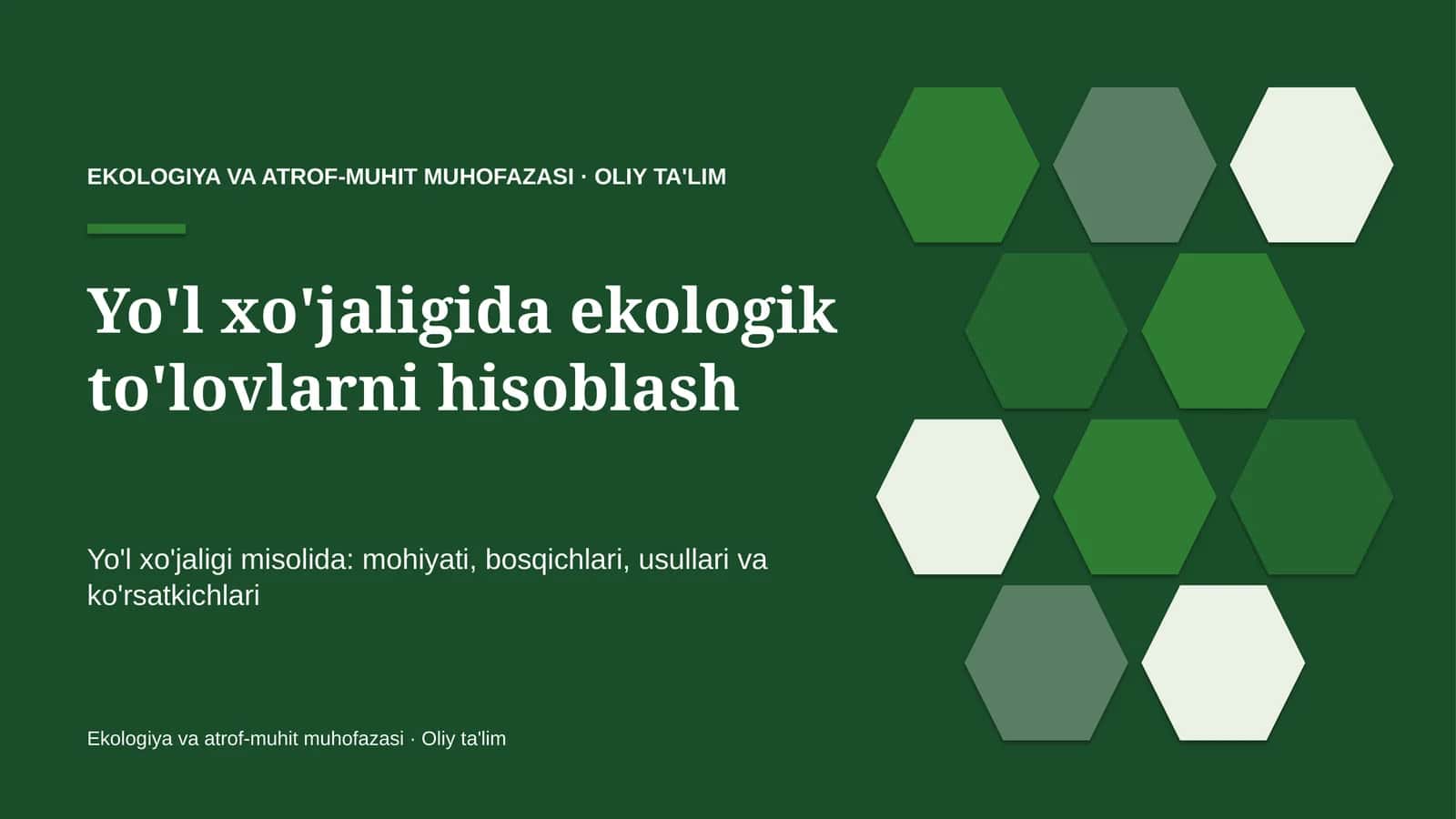 Yo'l xo'jaligida ekologik to'lovlarni hisoblash