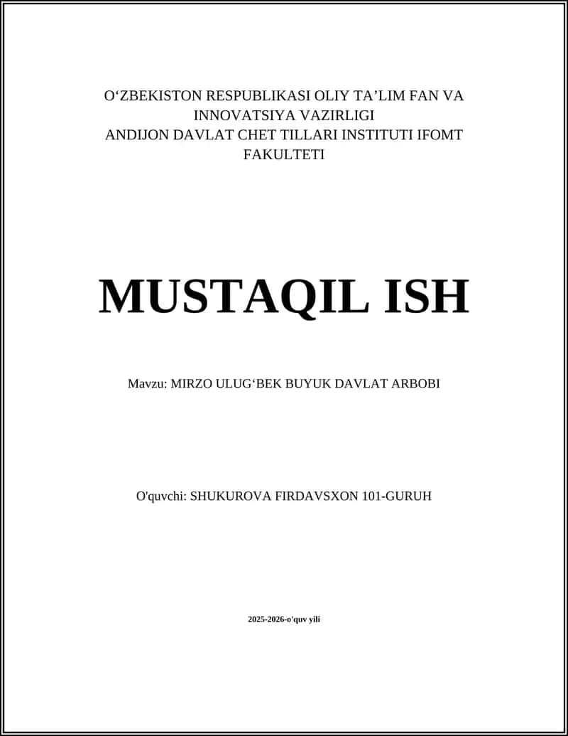 MIRZO ULUGʻBEK BUYUK DAVLAT ARBOBI