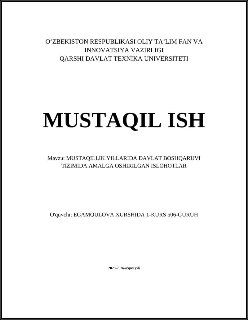 Konstitutsiyaning qabul qilinishi va davlat boshqaruvi institutlarining huquqiy asoslari