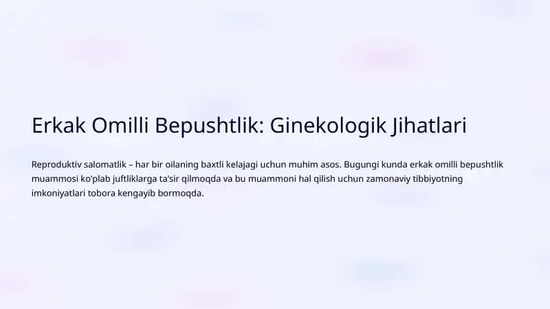 Erkak Omilli Bepushtlik: Ginekologik Jihatlari