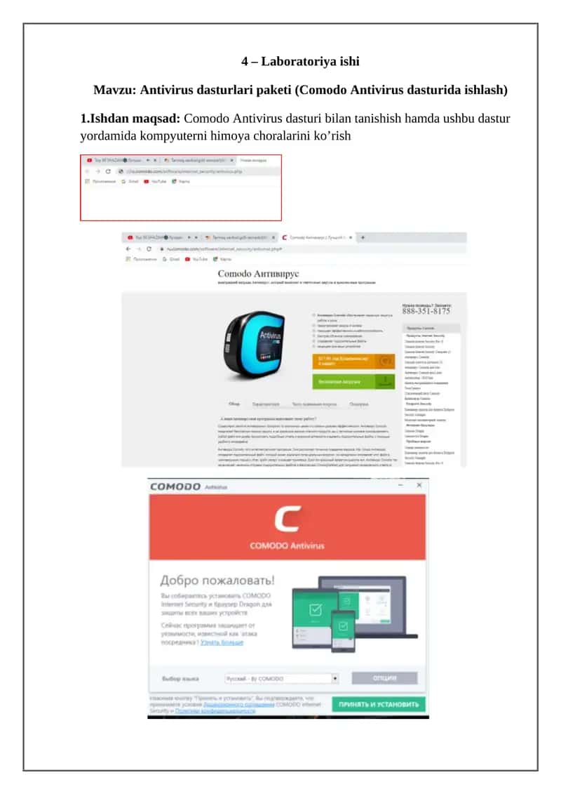 Antivirus dasturlari paketi (Comodo Antivirus dasturida ishlash)