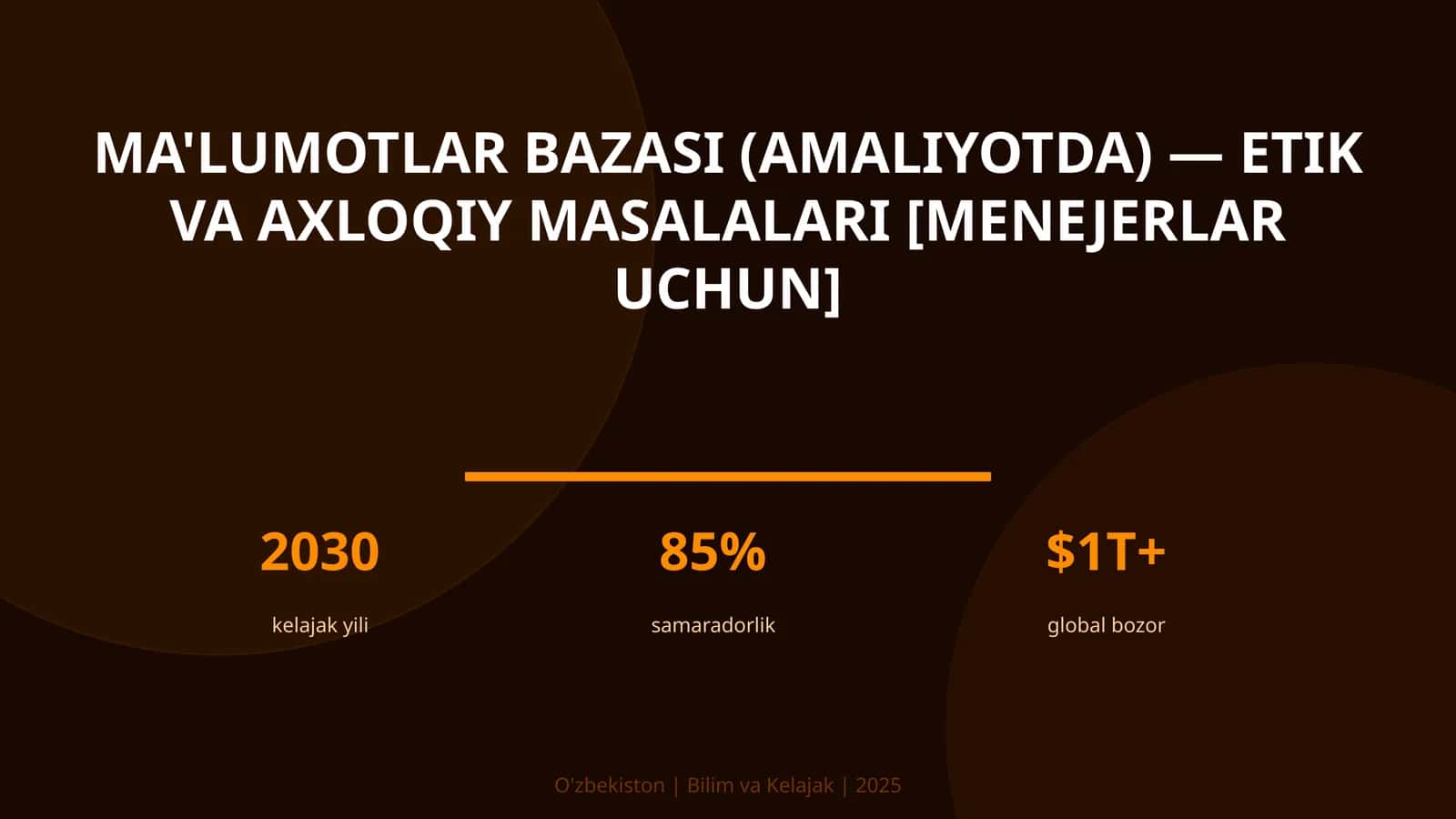 MA'LUMOTLAR BAZASI (AMALIYOTDA) — ETIK VA AXLOQIY MASALALARI [MENEJERLAR UCHUN]