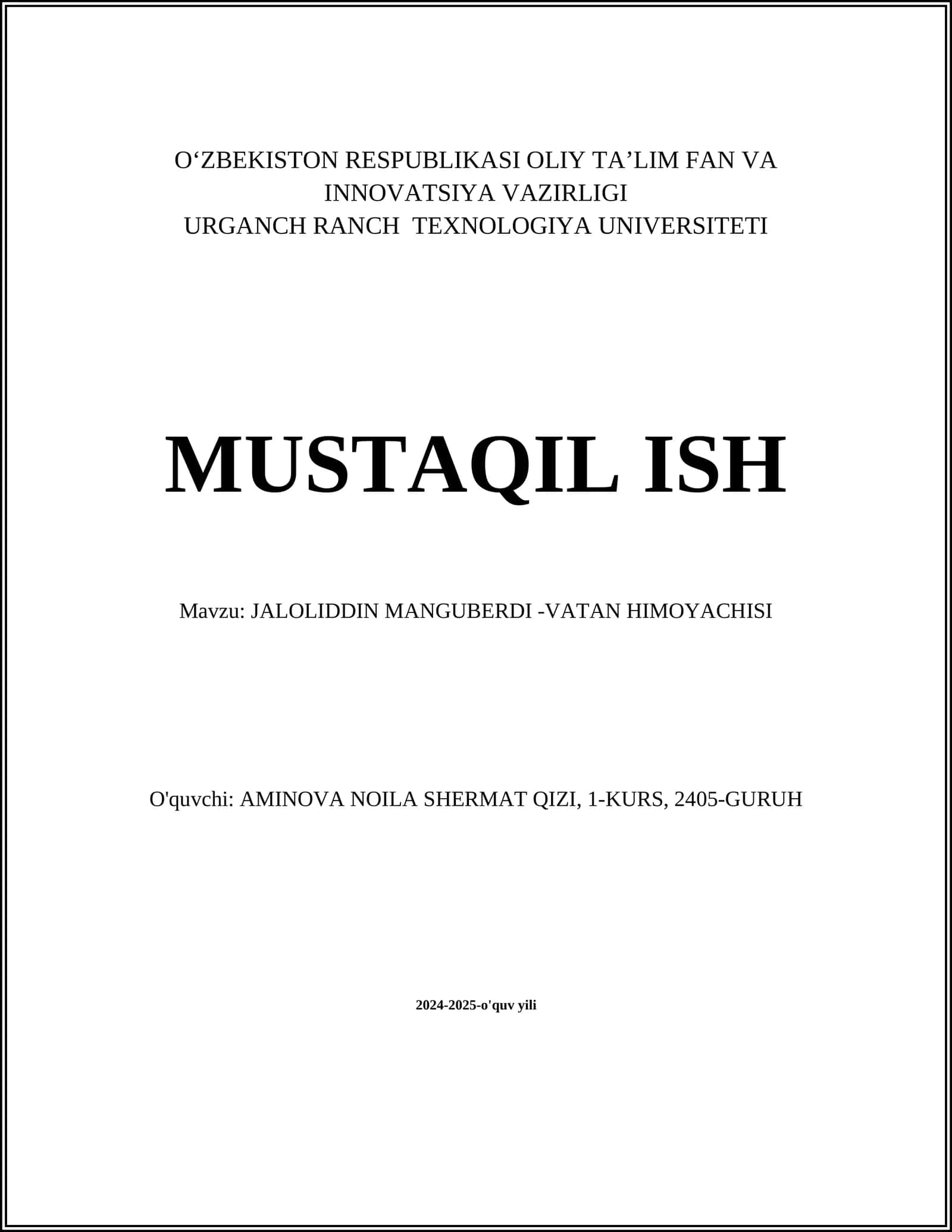 JALOLIDDIN MANGUBERDI -VATAN HIMOYACHISI
