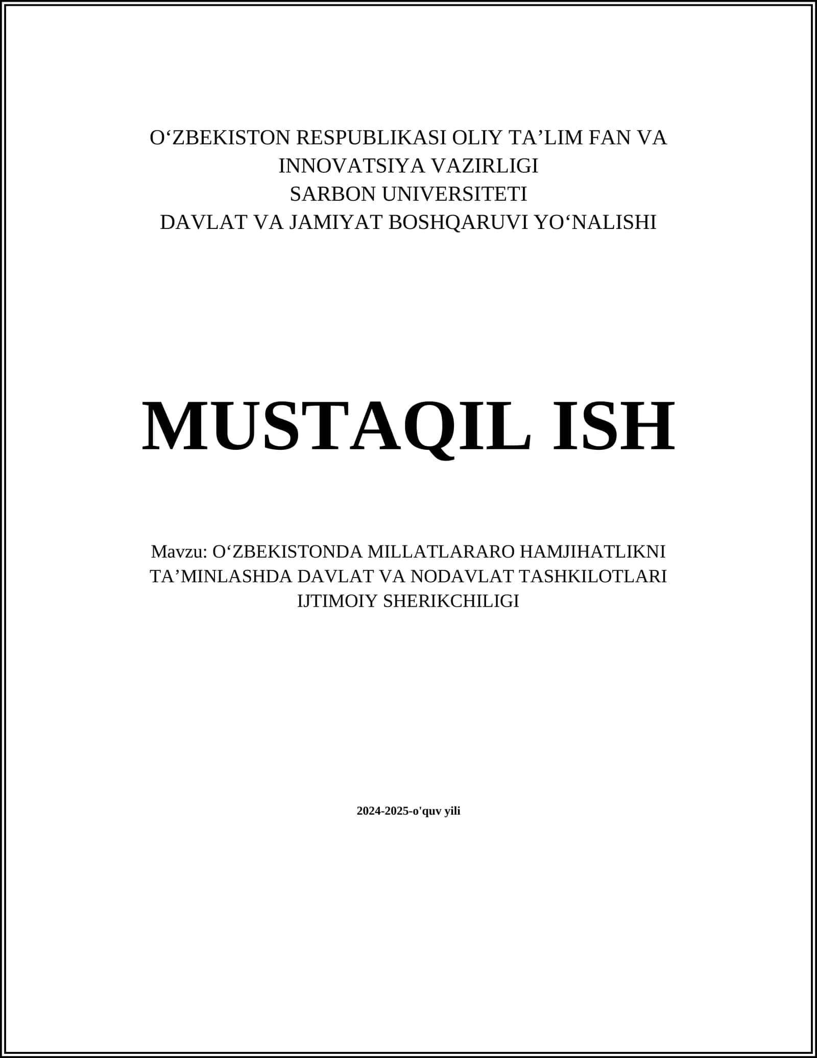 OʻZBEKISTONDA MILLATLARARO HAMJIHATLIKNI TAʼMINLASHDA DAVLAT VA NODAVLAT TASHKILOTLARI IJTIMOIY SHERIKCHILIGI
