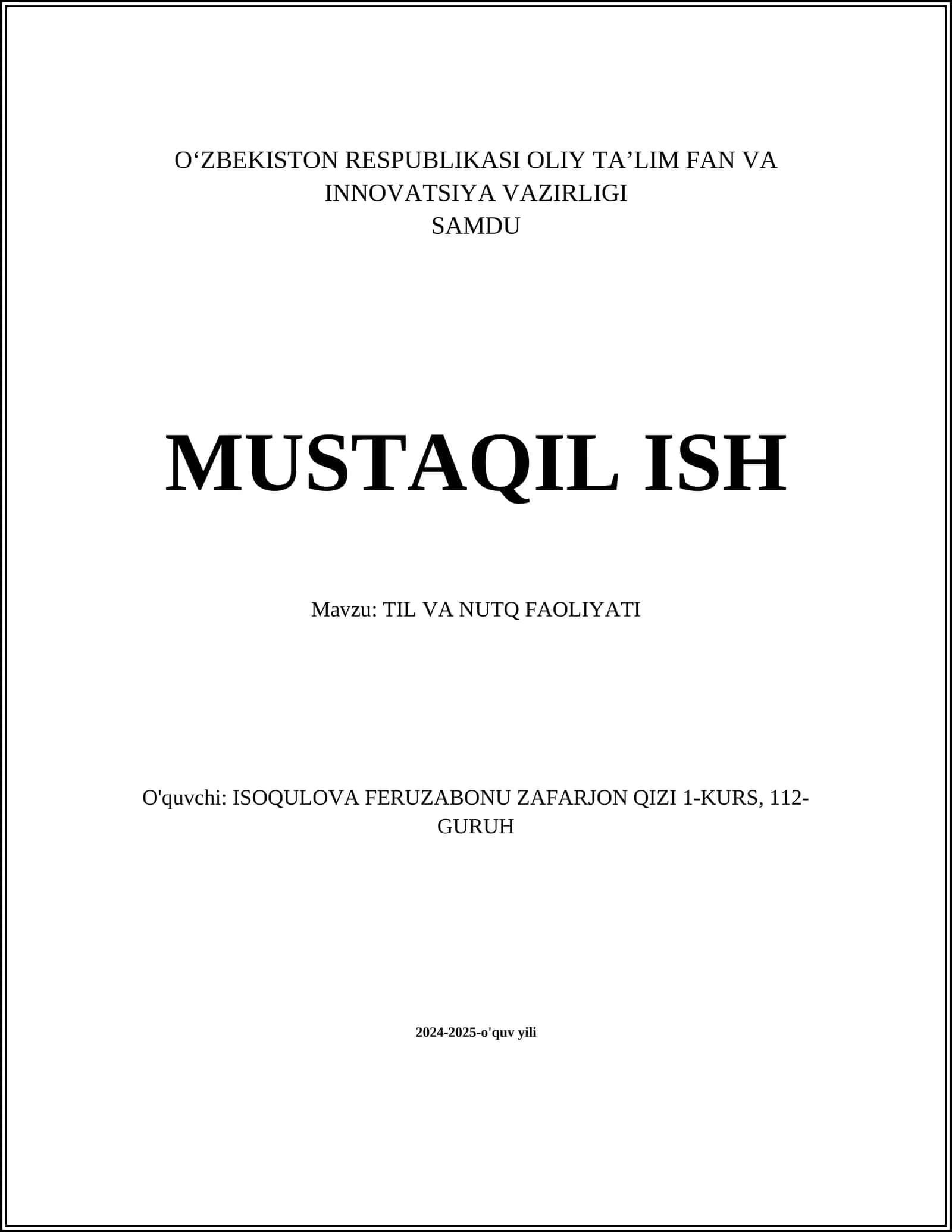 TIL VA NUTQ FAOLIYATI