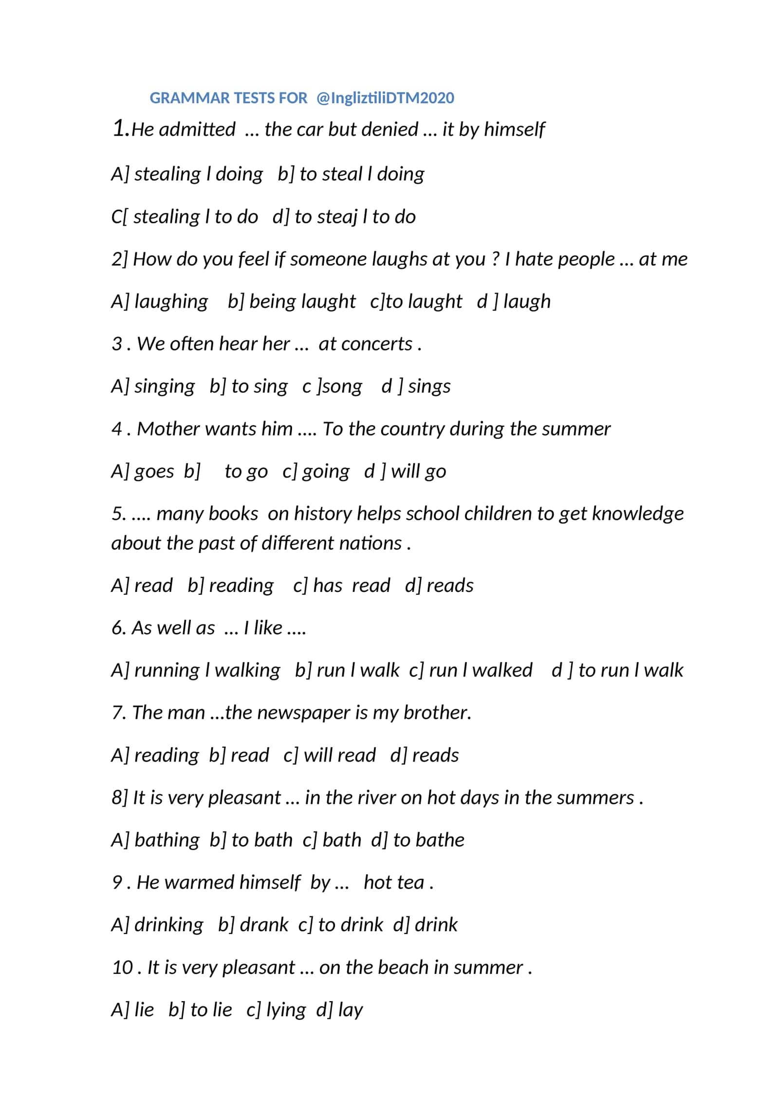 GRAMMAR TESTS FOR @IngliztiliDTM2020
