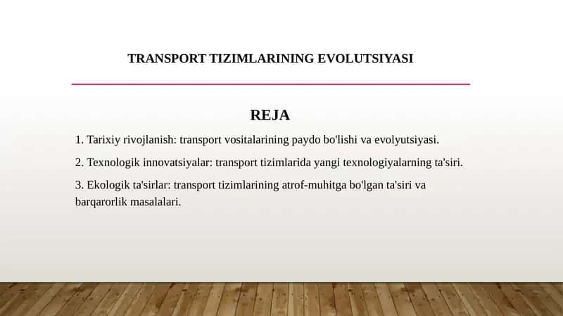 Transport tizimlarining evolutsiyasi