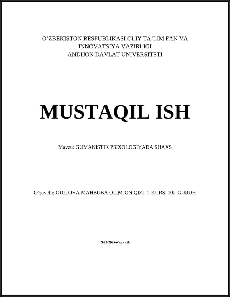 GUMANISTIK PSIXOLOGIYADA SHAXS