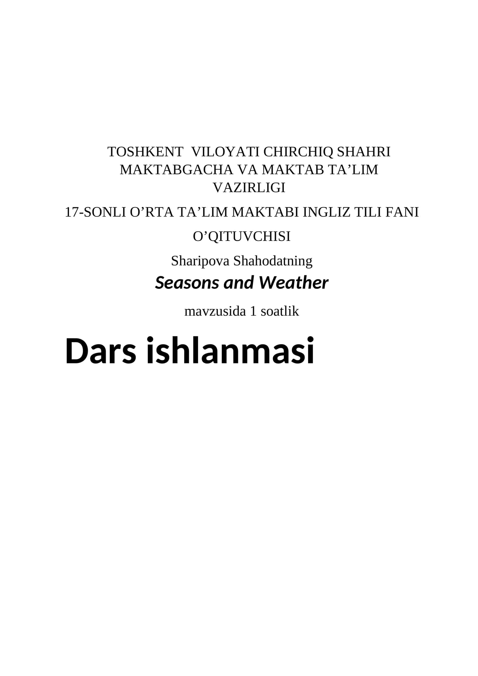Seasons and Weather