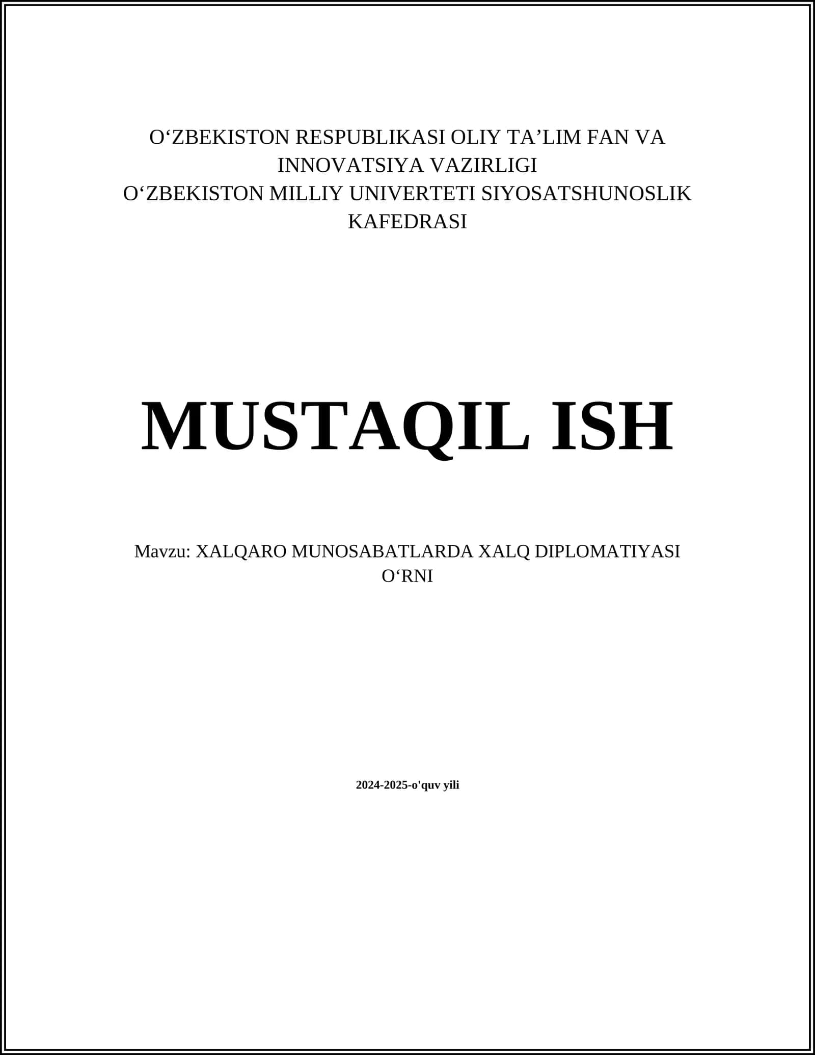 XALQARO MUNOSABATLARDA XALQ DIPLOMATIYASI OʻRNI