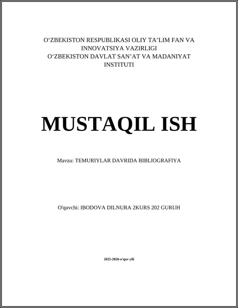TEMURIYLAR DAVRIDA BIBLIOGRAFIYA