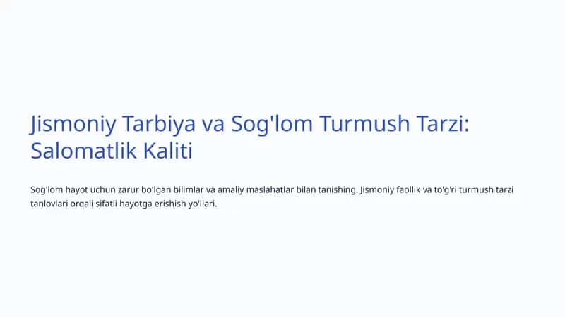 Sog'lom Turmush Tarzi