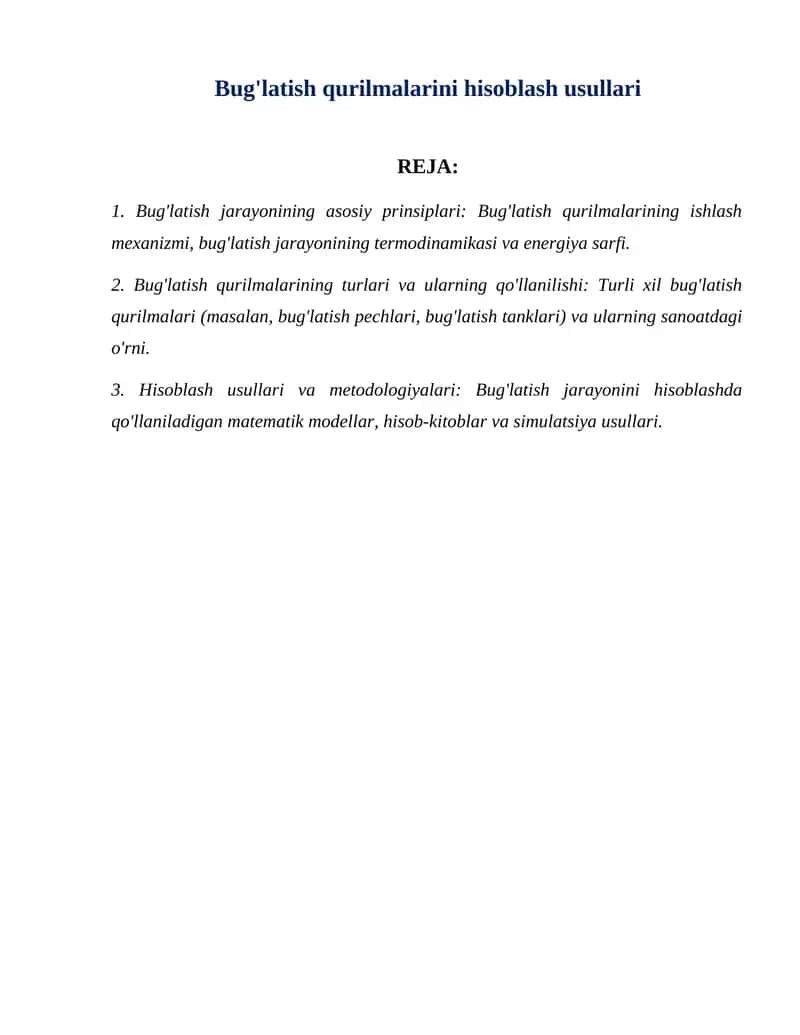 Bug'latish qurilmalarini hisoblash usullari