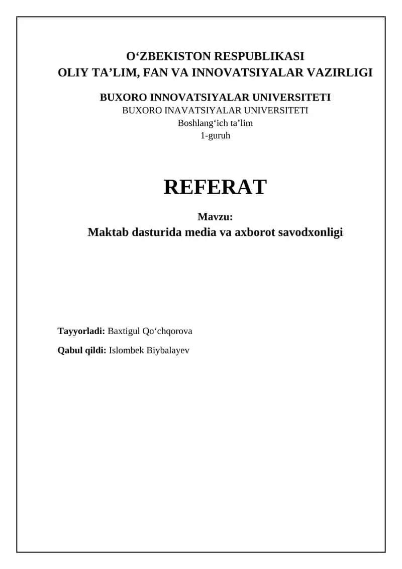 Maktab dasturida media va axborot savodxonligi