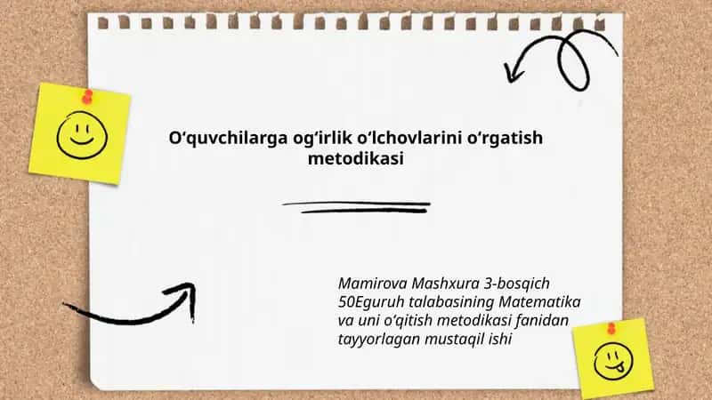Ogʻirlik oʻlchovlarini oʻrgatish metodikasi