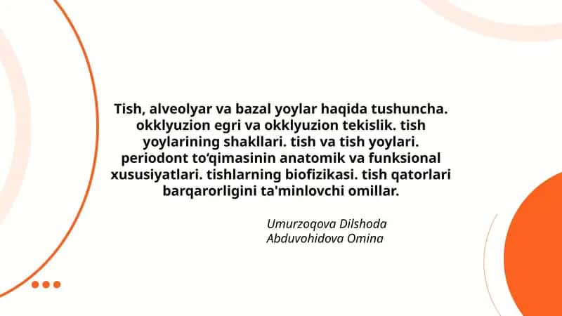 Tish, alveolyar va bazal yoylar haqida tushuncha