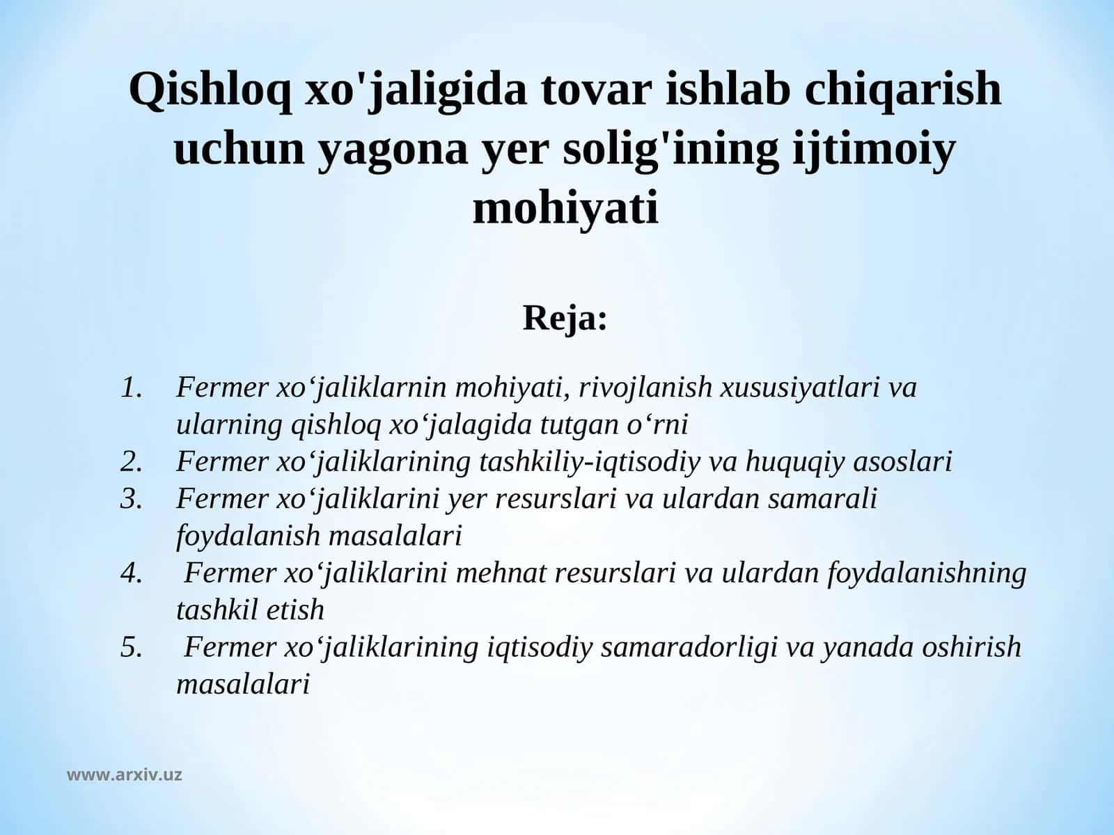 Qishloq xo'jaligida tovar ishlab chiqarish uchun yagona yer solig'ining ijtimoiy mohiyati