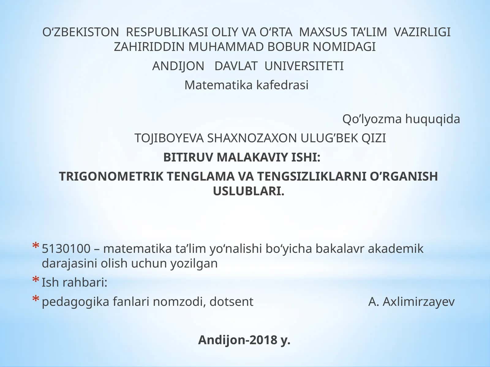 TRIGONOMETRIKTENGLAMA VA TENGSIZLIKLARNI O’RGANISHUSLUBLARI