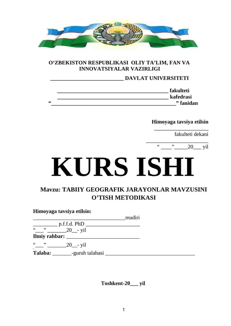 TABIIY GEOGRAFIK JARAYONLAR MAVZUSINI O’TISH METODIKASI