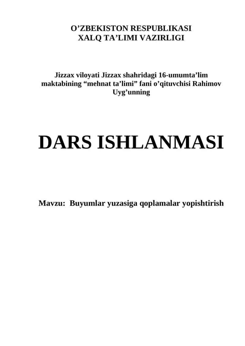 Buyumlar yuzasiga qoplamalar yopishtirish