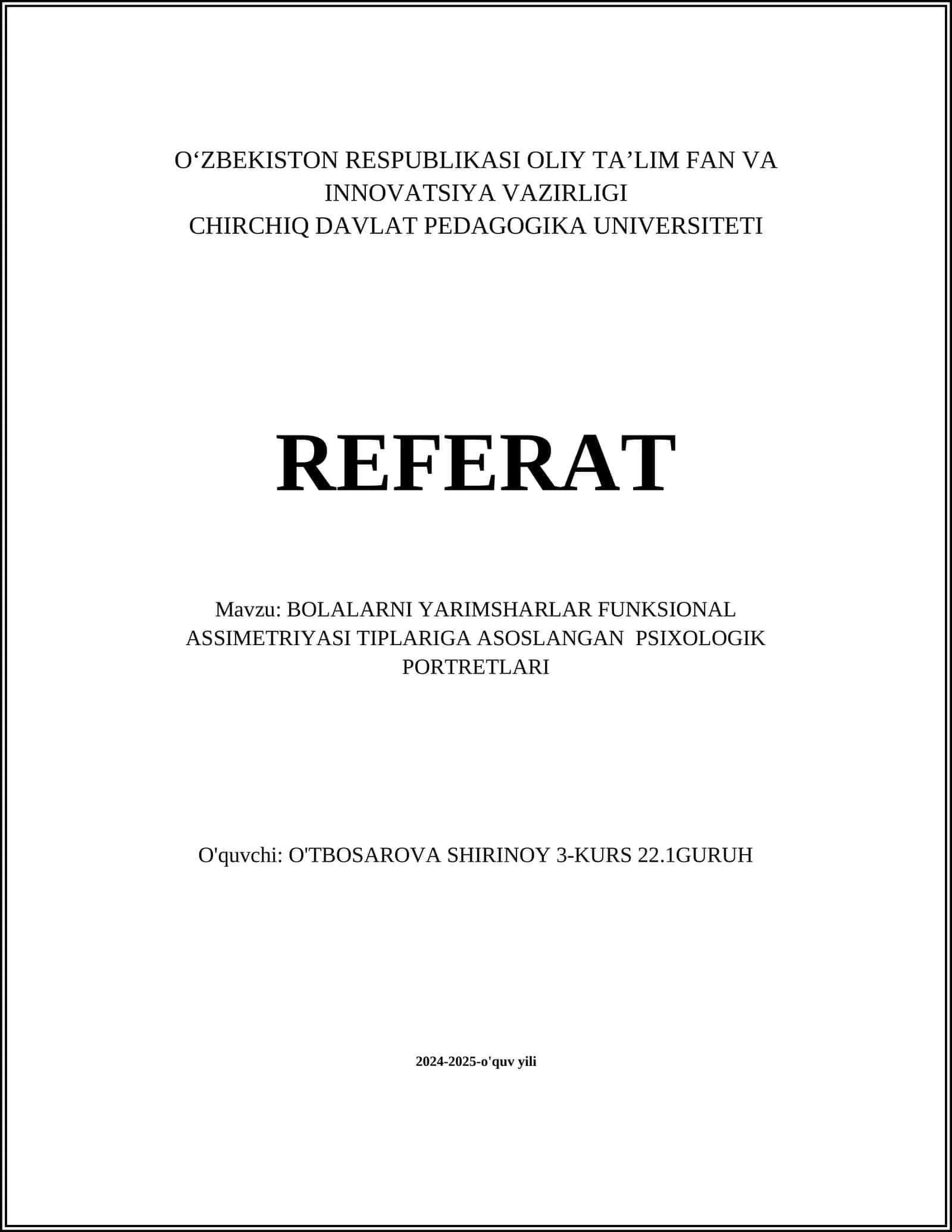 Yuz yarimsharlari va psixologik portretlar