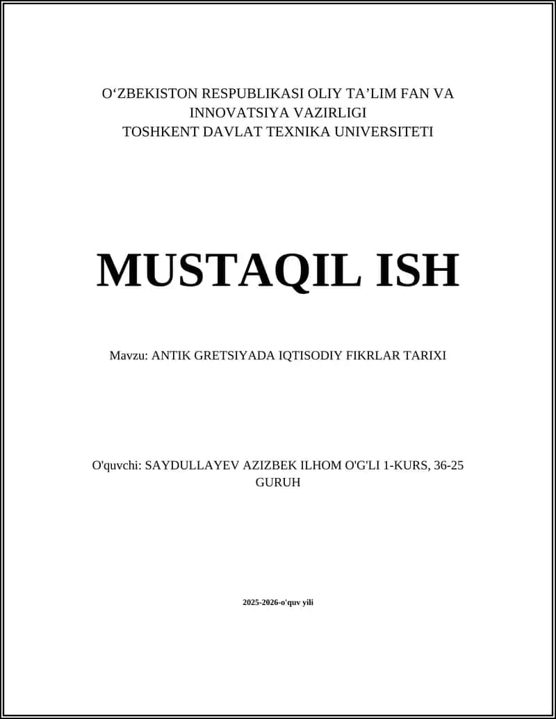 ANTIK GRETSIYADA IQTISODIY FIKRLAR TARIXI