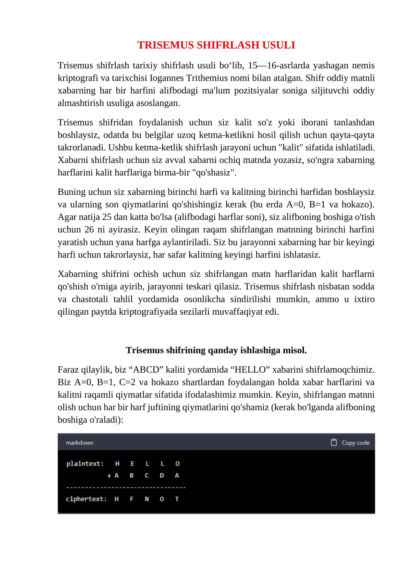Trisemus shifrlash usuli