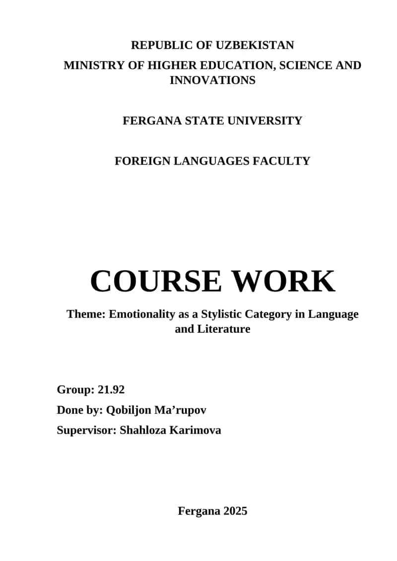 Emotionality as a Stylistic Category in Language and Literature