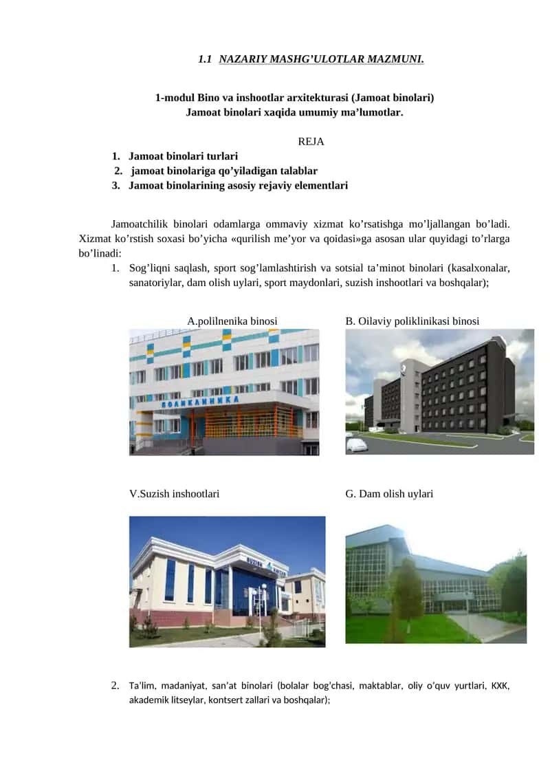 NAZARIY MASHG’ULOTLAR MAZMUNI