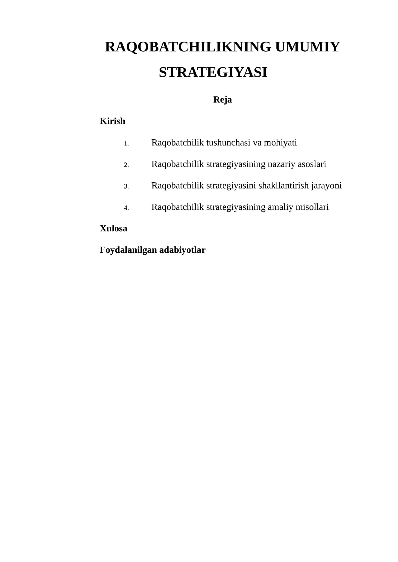 RAQOBATCHILIKNING UMUMIY STRATEGIYASI