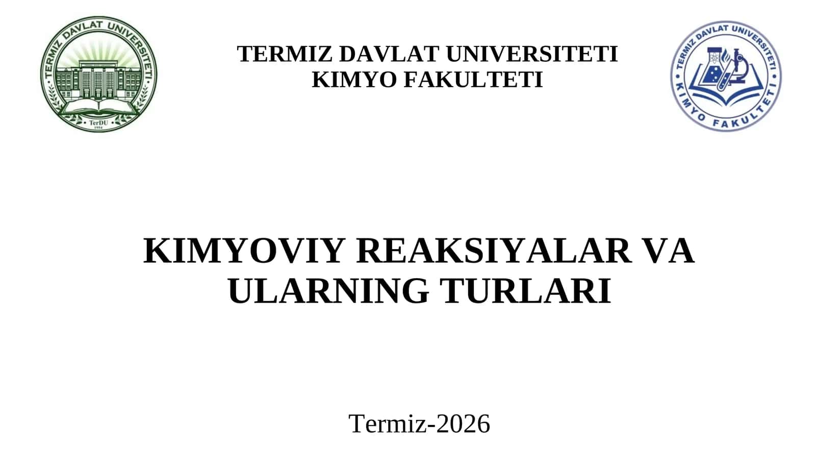 Reaksiyalarning Kimyoviy Kinetika Bo’yicha Tabaqalanishi