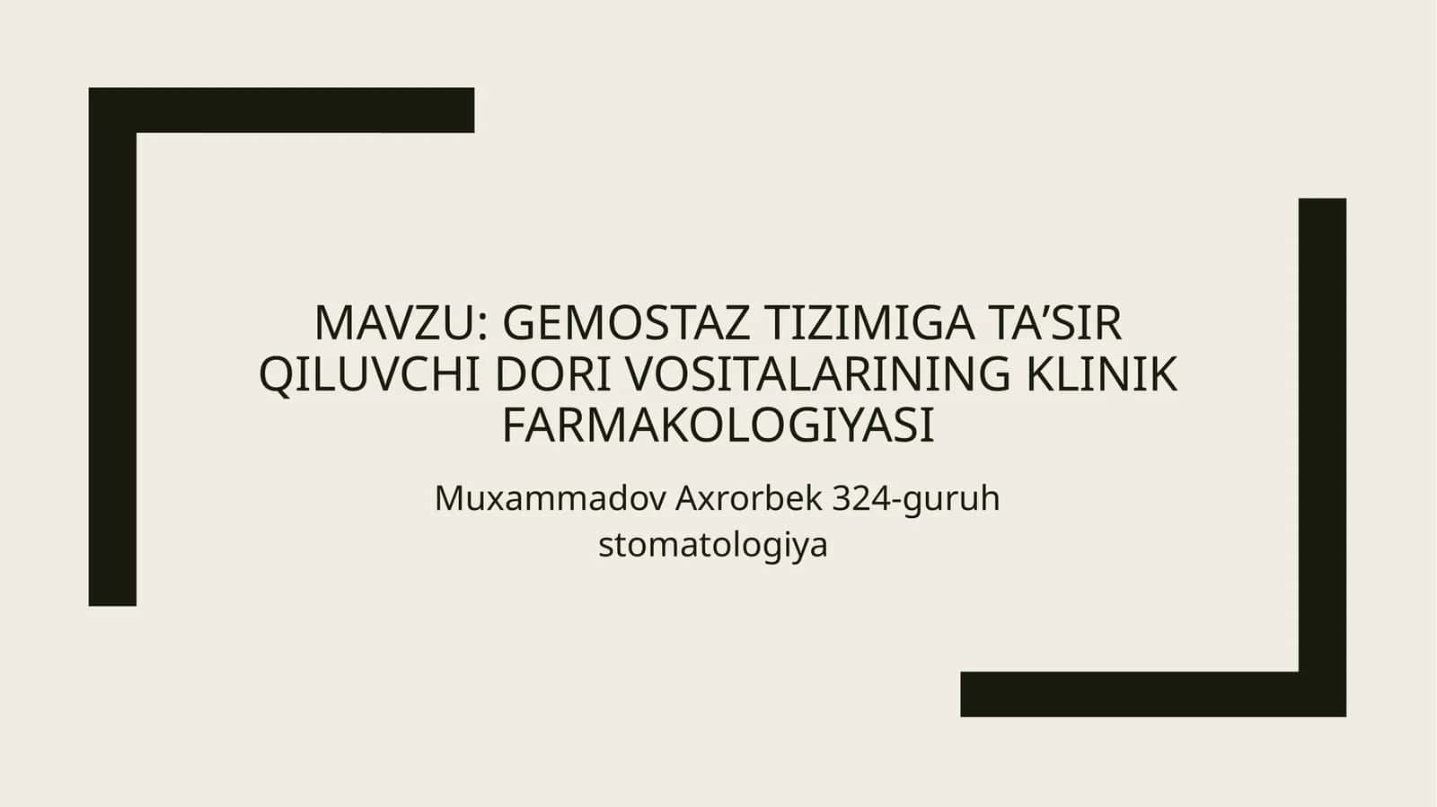 Gemostaztizimigataʼsirqiluvchi dori vositalarining klinik farmakologiyasi