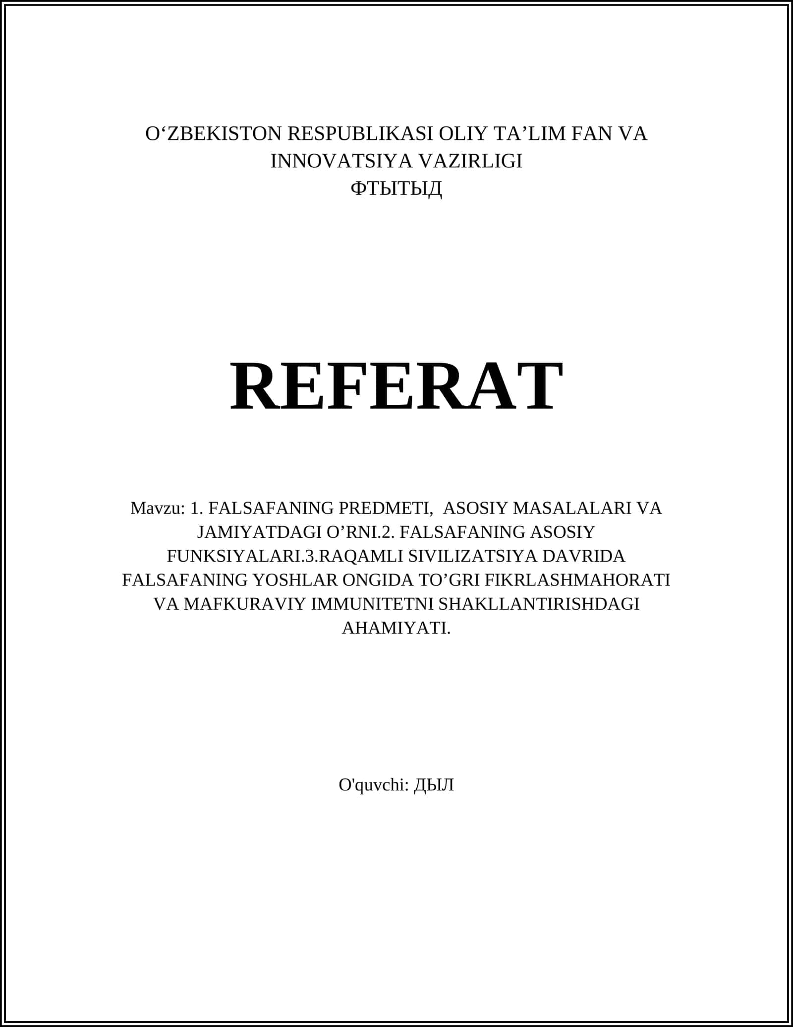 Falsafaning Predmeti va Metodologiyasi: Asosiy Tushunchalar