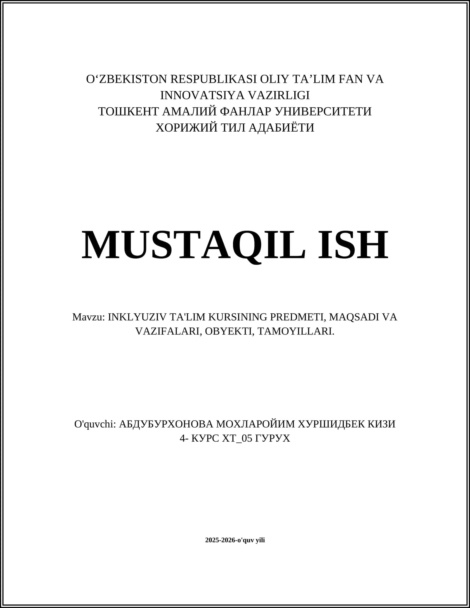 INKLYUZIV TA'LIM KURSI