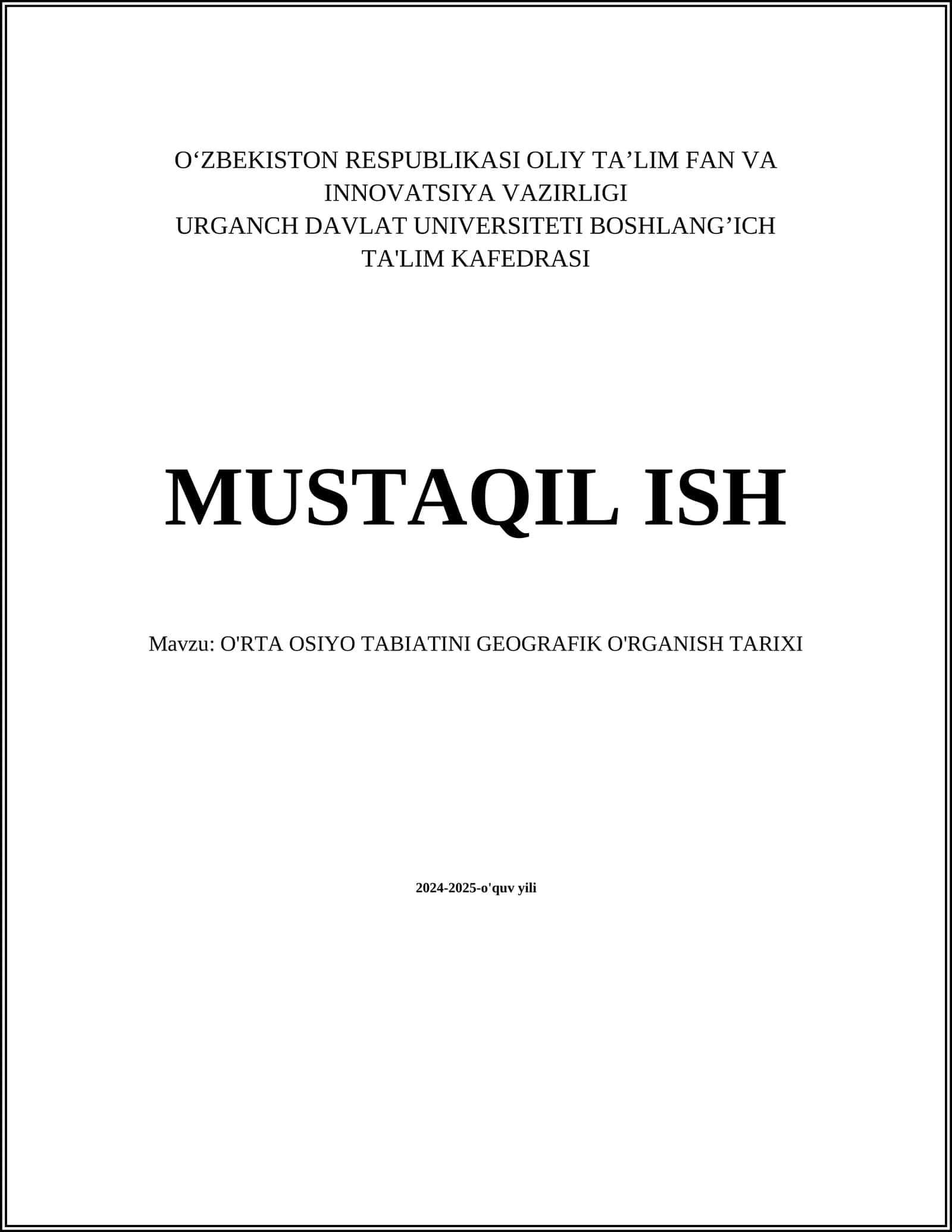 O'RTA OSIYO TABIATINI GEOGRAFIK O'RGANISH TARIXI