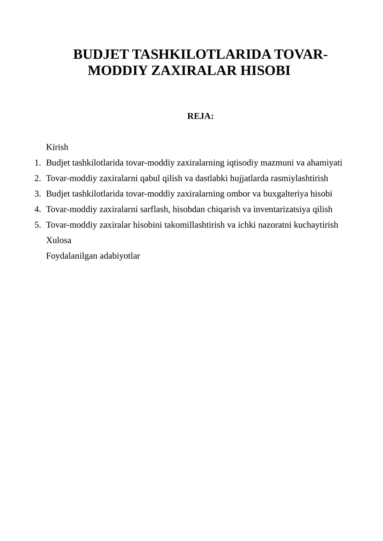 Budjet Tashkilotlarida Tovar-Moddiy Zaxiralar Hisobi