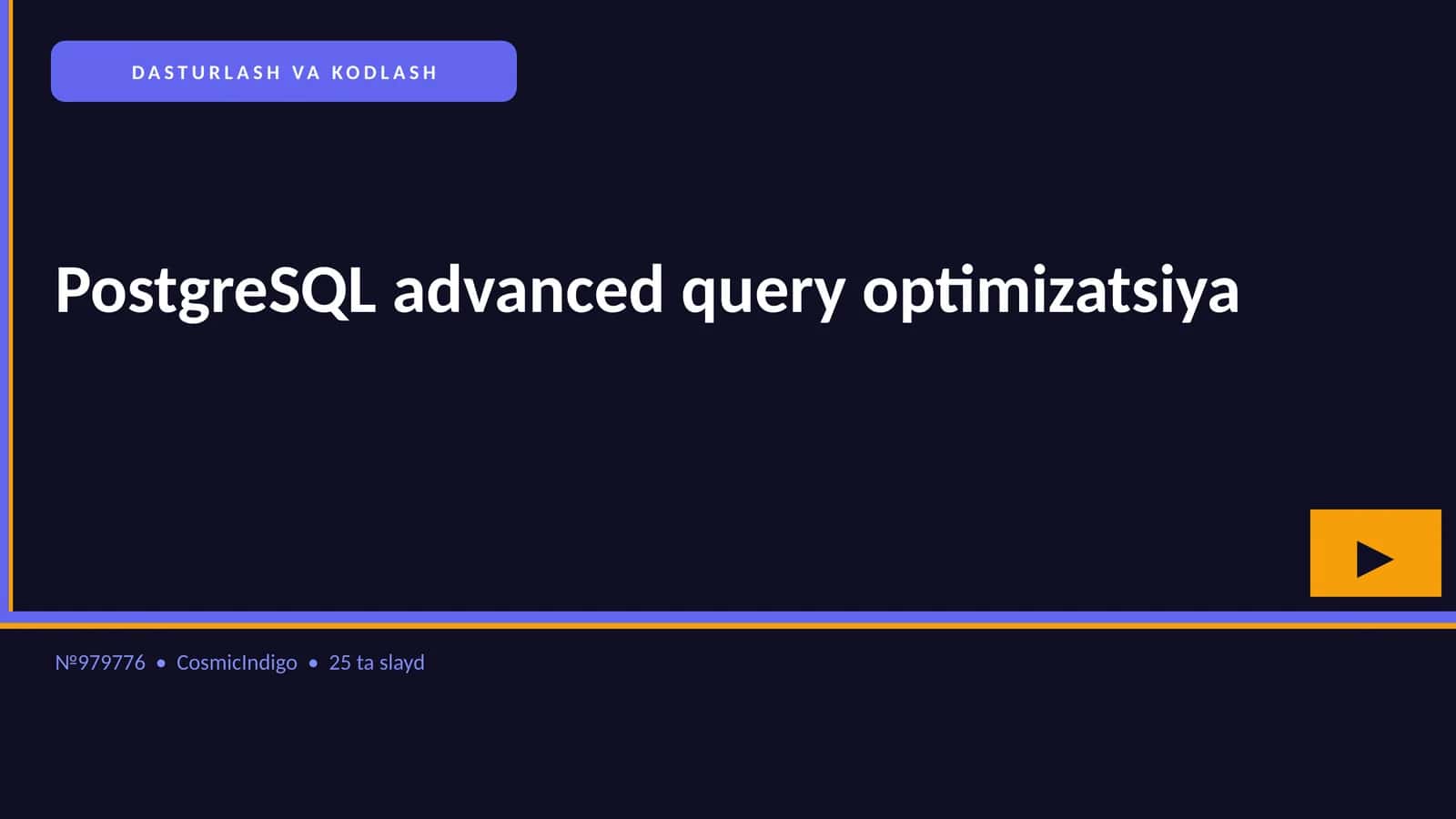PostgreSQL advanced query optimizatsiya