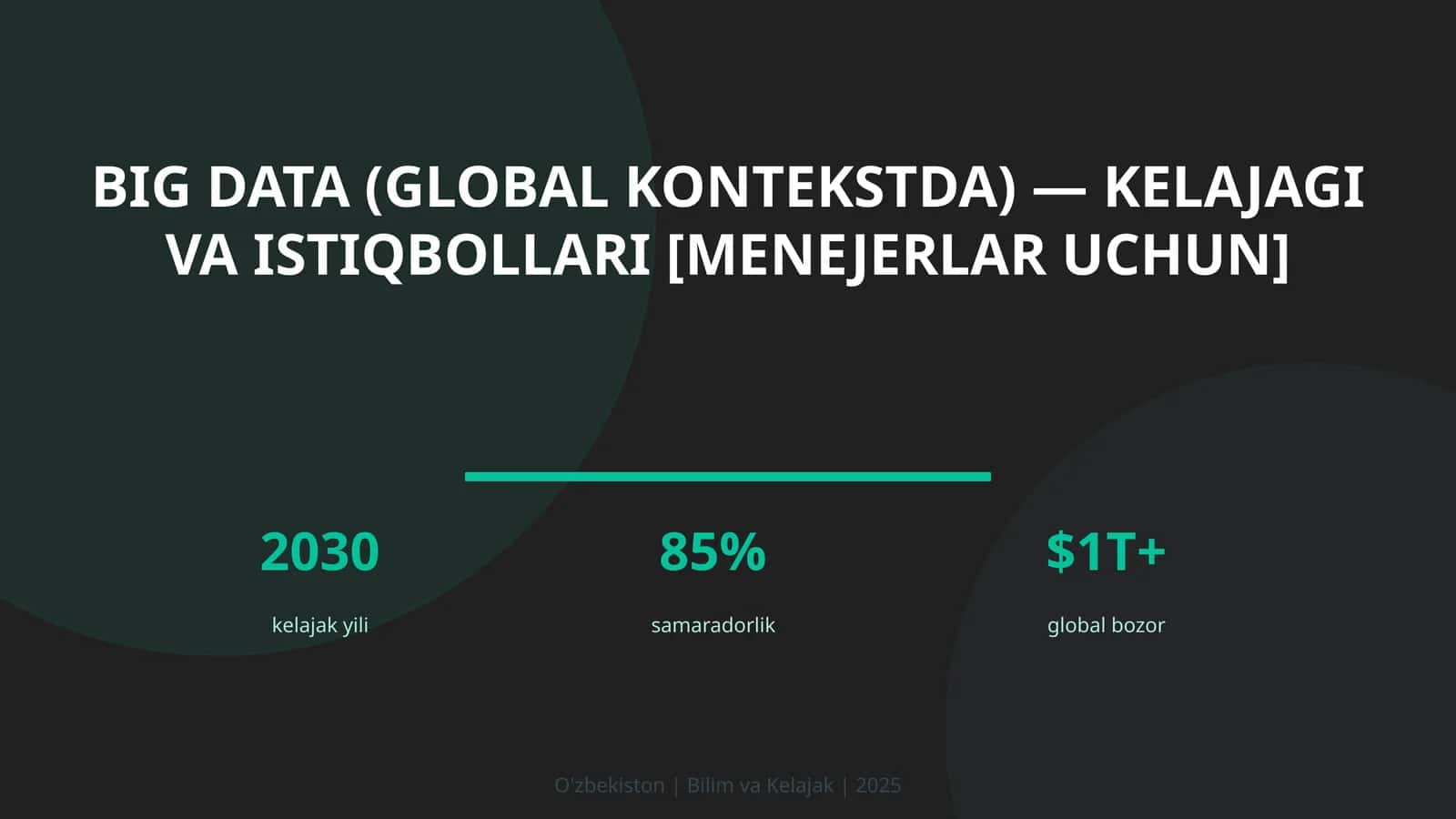 Big Data (GLOBAL KONTEKSTDA) — KELAJAGI VA ISTIQBOLLARI [MENEJERLAR UCHUN]
