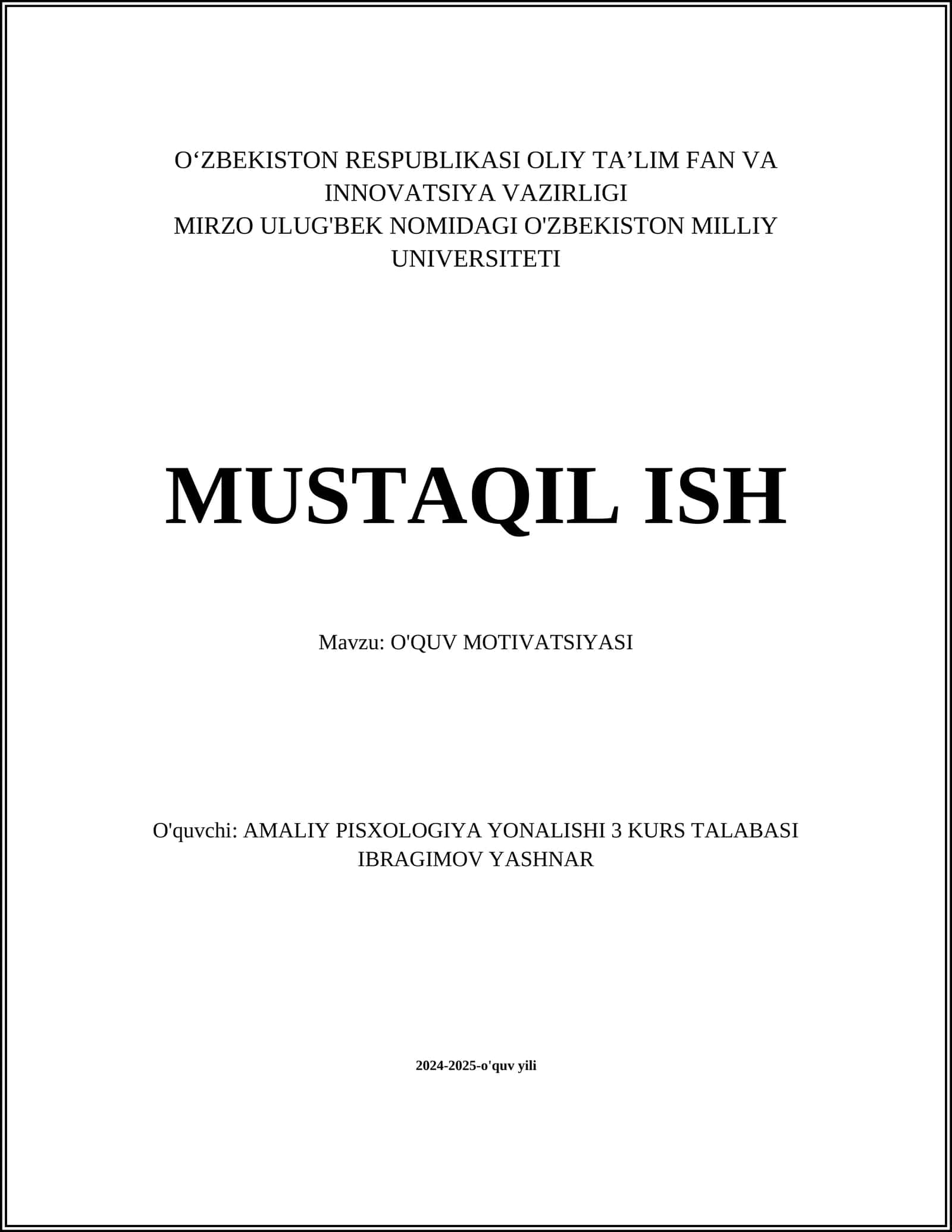 O'QUV MOTIVATSIYASI
