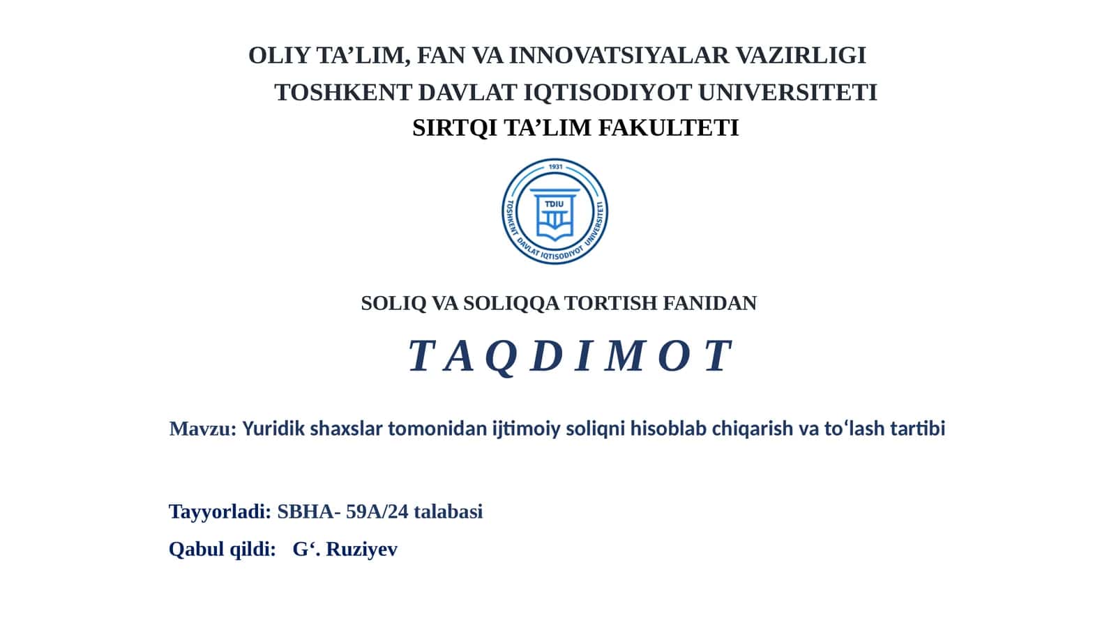 Yuridik shaxslar tomonidan ijtimoiy soliqni hisoblab chiqarish va to‘lash tartibi