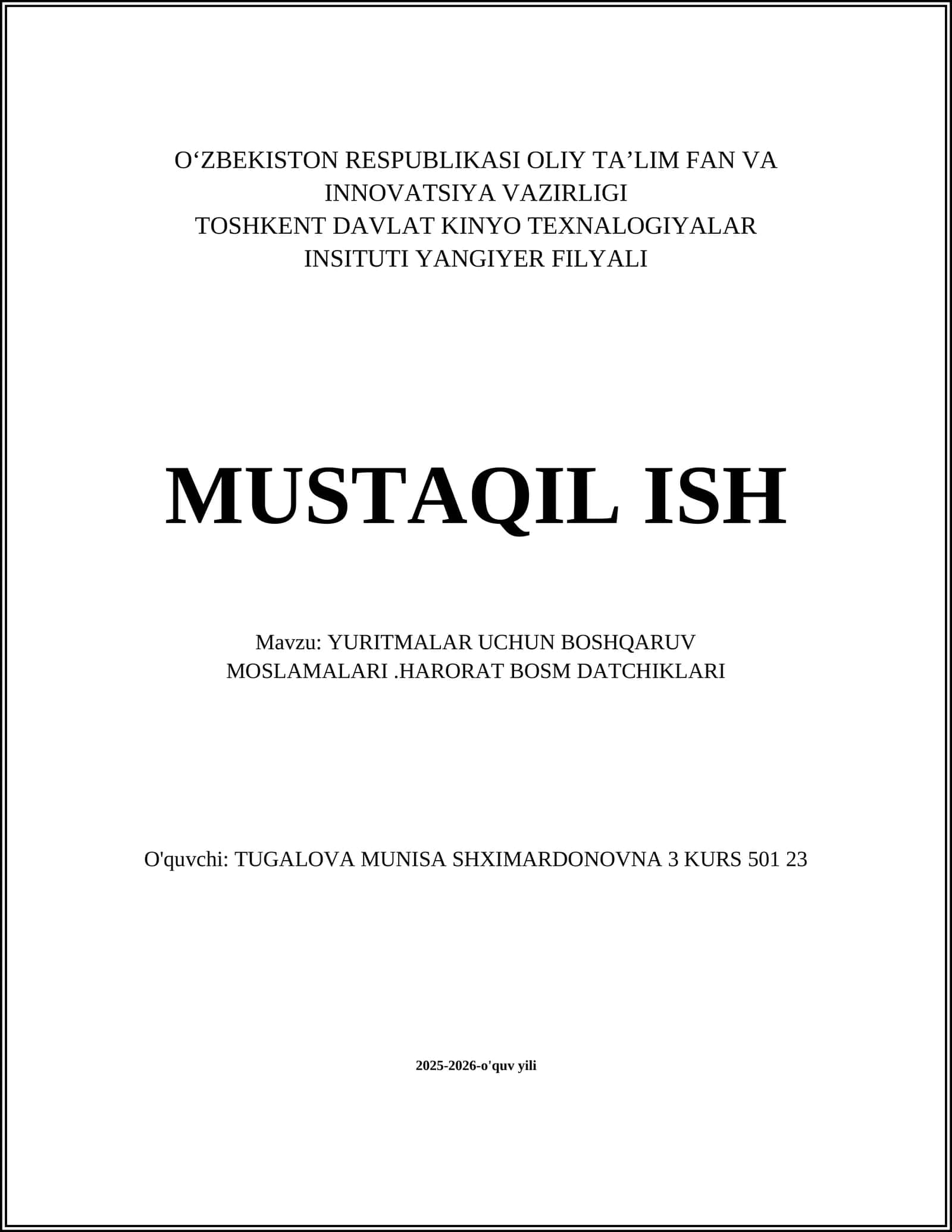 YURITMALAR UCHUN PID BOSHQARUV MOSLAMALARI
