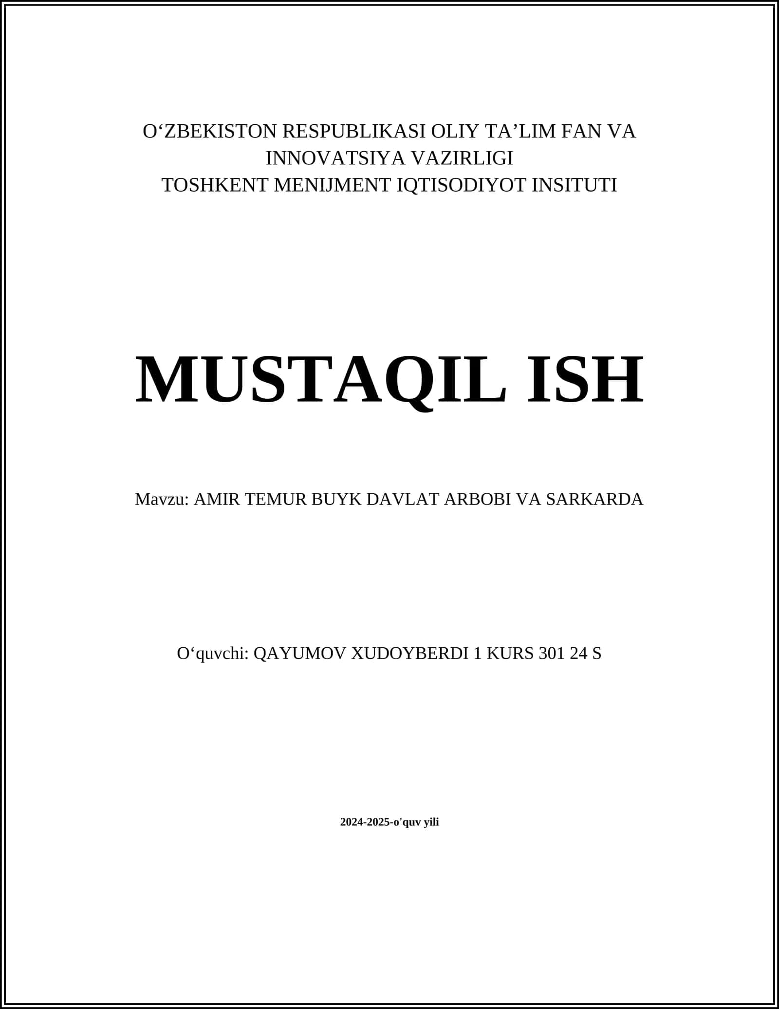 AMIR TEMUR BUYK DAVLAT ARBOBI VA SARKARDA