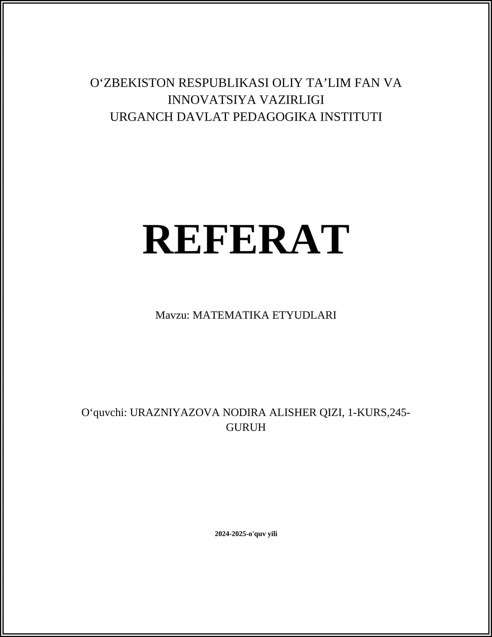 MATEMATIKA ETYUDLARI