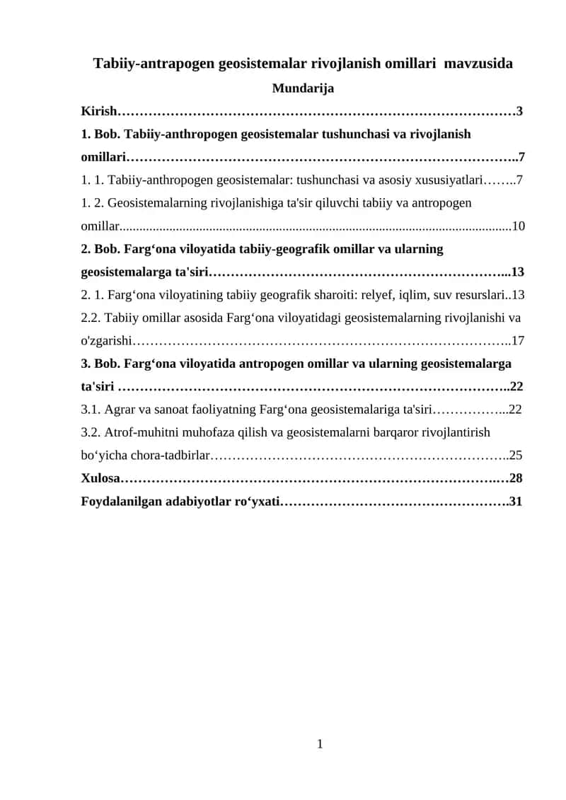 Tabiiy-antrapogen geosistemalar rivojlanish omillari mavzusida
