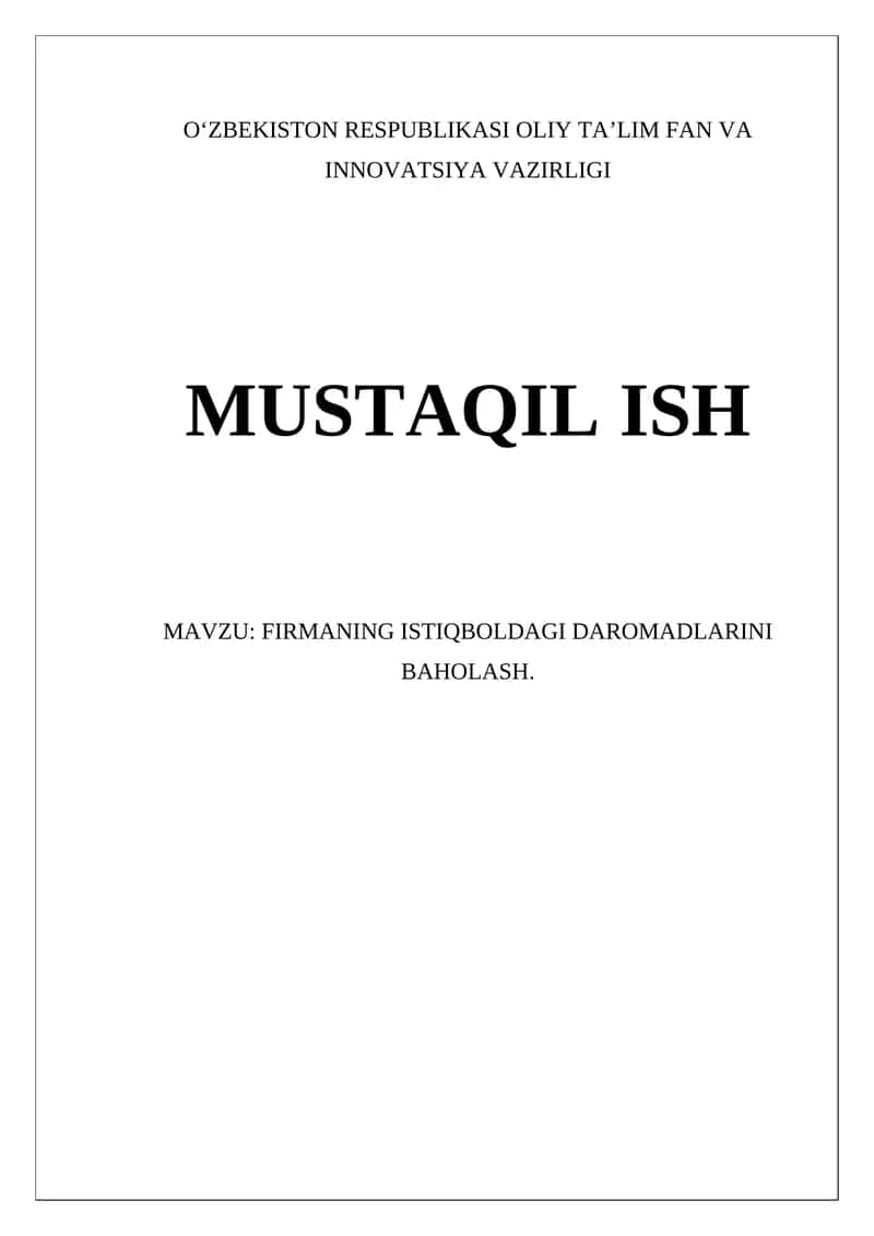 Firmaning Istiqboldagi Daromadlarini Baholash