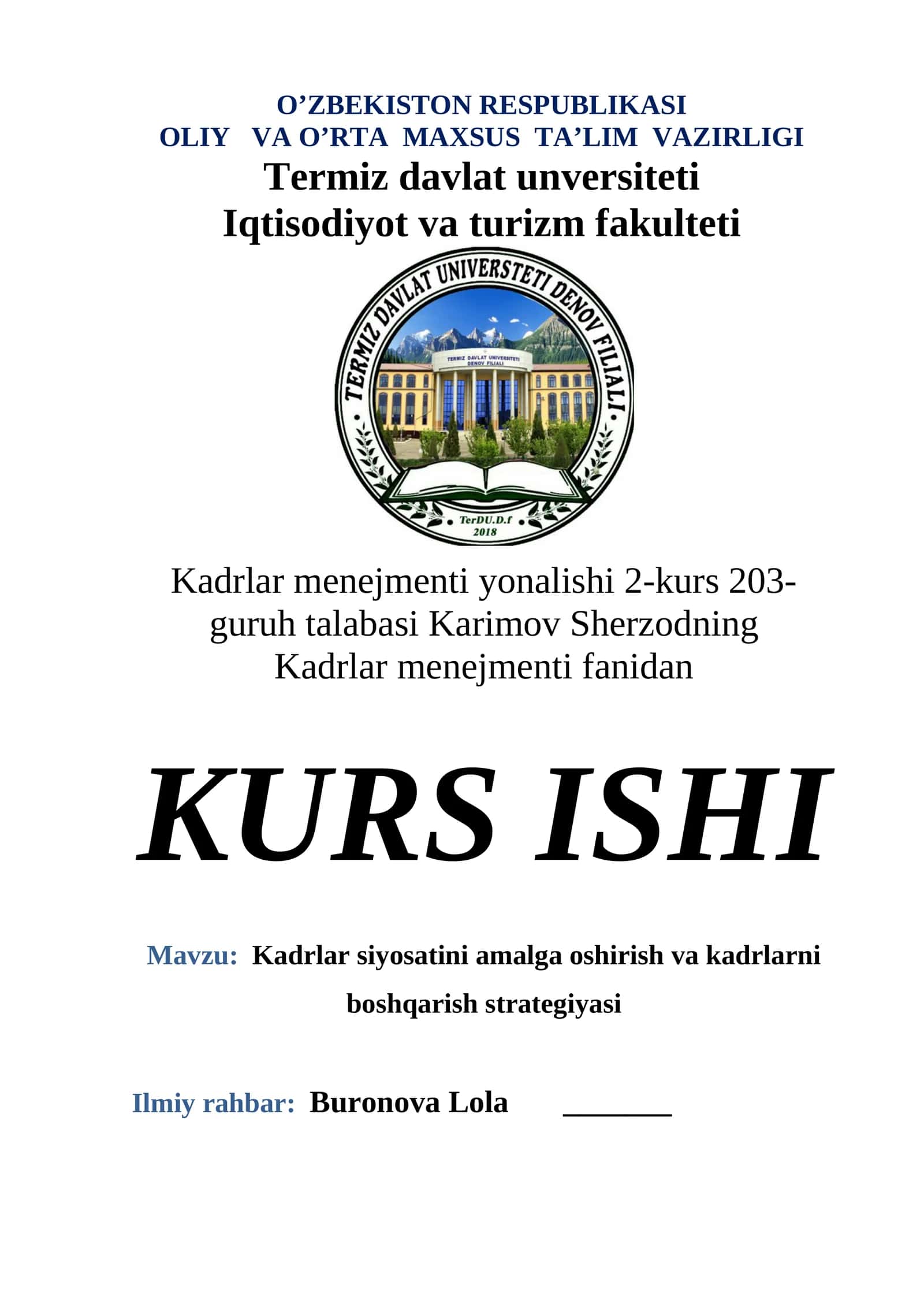 Kadrlar siyosatini amalga oshirish va kadrlarni boshqarish strategiyasi